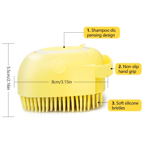 Dog Cat Bath Brush, With Soap And Shampoo Dispenser Dog Grooming Brush Massage Brush Soft Silicone Rubber Bristle For Short Haired Dogs Cats Shower(Yellow) #TOP1