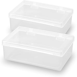 2 Pack Rectangle Small Storage Containers Box 6.5 x 4.17 x 2.28 inch, Clear Plastic Storage Containers Box for Collecting Small Items, Beads, Game Pieces, Business Cards, Crafts Accessories