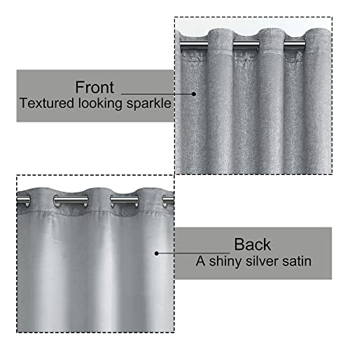 Bujasso Grey Metallic Blackout Window Curtains Luxury Silver Sparkle Room Darkening Curtains 84 Inch 85% Blackout Chic Glitter Gray Drapes For Living Room Bedroom Grommet Top 2 Panels,W52 Xl84 #TOP3