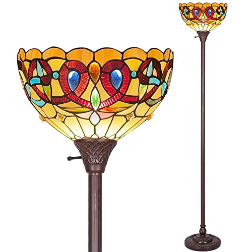 Capulina Floor Lamp Tiffany Torchiere Uplight 70" Tall Industrial Dark Bronze Pole Victorian Antique Style Stained Glass Standing Torch Light Decor for Living Room Bedroom Office Study Capulina Floor Lamp Tiffany Torchiere Uplight 70" Tall Industrial Dark Bronze Pole Victorian Antique Style Stained Glass Standing Torch Light Decor for Living Room Bedroom Office Study