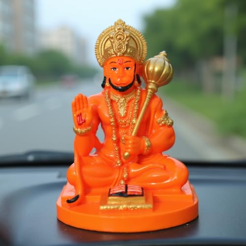 Image of UNOVATE Hanuman Idol for Car Dashboard, Home, Office Desk - Hanuman Murti for for Pooja, Temple Showpiece, Decoration, Festivals and Gifting. (9cm, Orange Color)