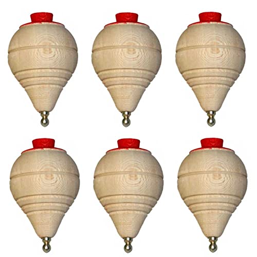 Acan Tradineur Conjunto de 6 peças de madeira com corda e ponta metálica, piões, pirindolas, Spinners, presentes para crianças, aniversários (7,5 x 4,5 cm)