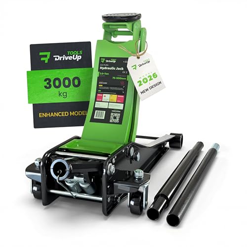 Gato de Coche 3 Toneladas – Gato Hidráulico de Suelo con Rango 75-505 mm, Ruedas Giratorias 360° y Doble Pistón – Almohadilla de Goma Incluida - DRIVEUPTOOLS Modelo 2026