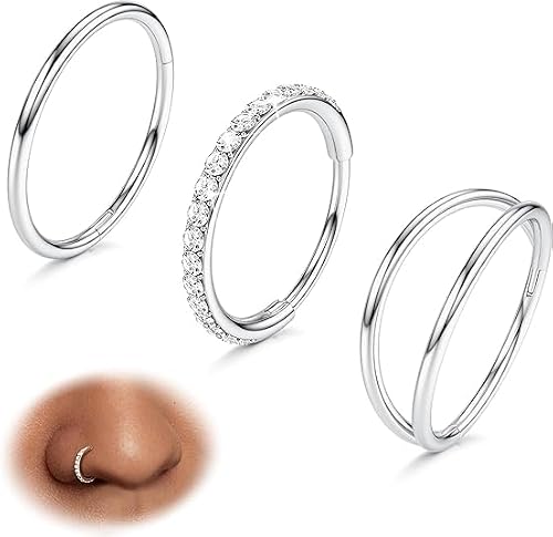 BodyBonita 3 Piezas Aro Nariz - Acero Inoxidable 316L 20G Anillos Doble Circonia
