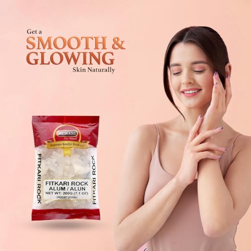 HEMANI White Alum Crystal Rock / Potassium / Phitkari I 100% Natural Fitkari - Natural Piedra de Alumbre Alum Stone - 200g (7.05 oz) - Used for Cooking, Pickling, Removes the silt & mud in water - Helps with razor burn - Natural Skin Protectant