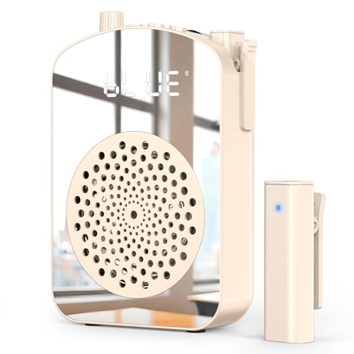 Wireless Voice Amplifier with Lapel Mic, Mini Portable All-in-One Amplifier with Built-in Charging & Storage, Bluetooth Speaker for Classroom, Speech, Training, Outdoor,Tour Guide,Meetings (Beige)