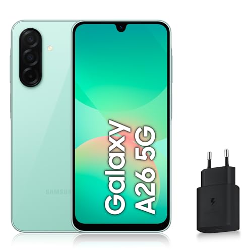 Samsung Galaxy A26 5G, Smartphone Android, 128 Go, Chargeur Secteur Rapide 25W Inclus, Smartphone déverrouillé, Vert d'eau, Version FR