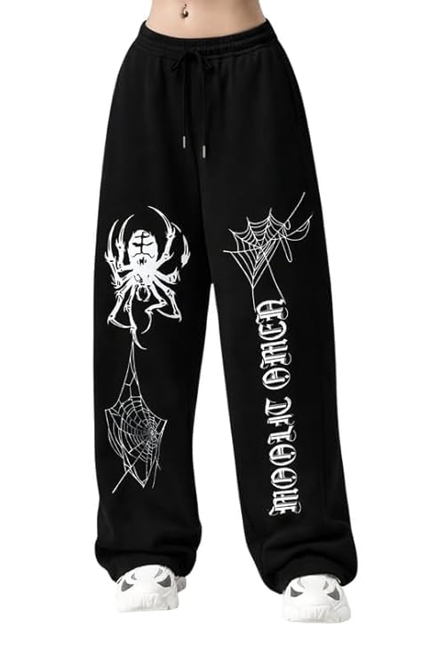 Women's Black Printed Track Pants, Polycotton Loose Fit Joggers with Spider Web Design, Elastic Waistband and Side Pockets for Gym, Running and Casual Wear-image-2