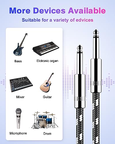 New bee Guitar Cable 10 ft Electric Instrument Cable Bass AMP Cord 1/4 Straight to Straight for Electric Guitar, Bass Guitar, Electric Mandolin, Pro Audio (2 Pack, Straight Angle)