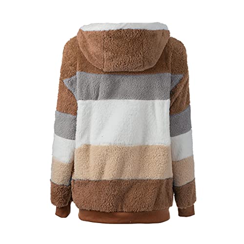 Moniss Casaco de pelúcia de inverno moda feminina com capuz manga longa bolso com zíper jaqueta quen