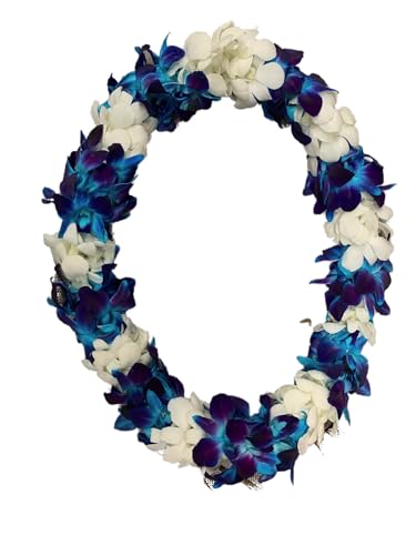 Fresh Hand Made Dendrobium Orchid Lei Purple Blue Yellow image