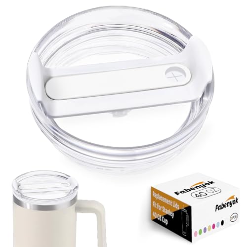 40 OZ Tumbler Lid Replacement Fit for Stanley Cup, 1 Pack Replacement Lids, Spill Proof Tumbler Covers for Stanley Cup Accessories (Clear - White)