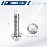 sourcing map 4pcs M10-1.5 x 40mm Metric Flange Hex Cap Bolt Fully Thread DIN 6921 Flanged Bolts Hexagon Screws 304 Stainless Steel Cleaning Treatment with Nuts Lock Washers and Flat Washers - Image 2