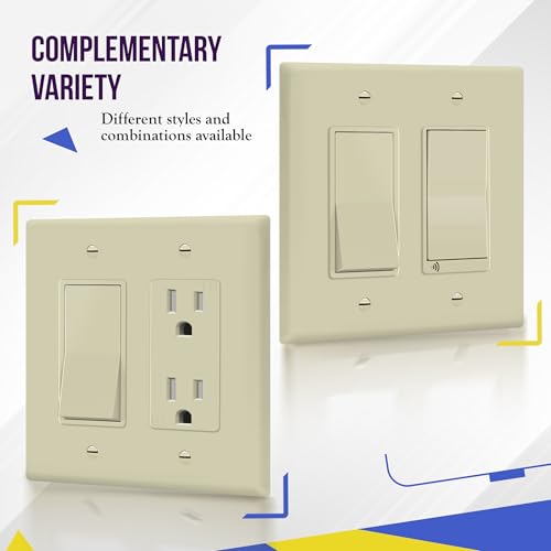 Image of ENERLITES 2-Gang Ivory Mid-Size Decorator Switch Outlet Wall Plate Cover | 1 Pack, Size 4.88 inch x 4.92 inch, Fits light switch /outlet /receptacle, Gloss Finish, Unbreakable Polycarbonate, UL Listed