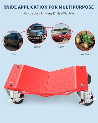 Car Wheel Dolly, 6000 lbs Car Moving Cart with Brakes, Set of 4 Piece, Heavy-Duty Vehicle Dolly, Moving Cars, Trucks, Trailers, Motorcycles, and Boats, Red — view 6