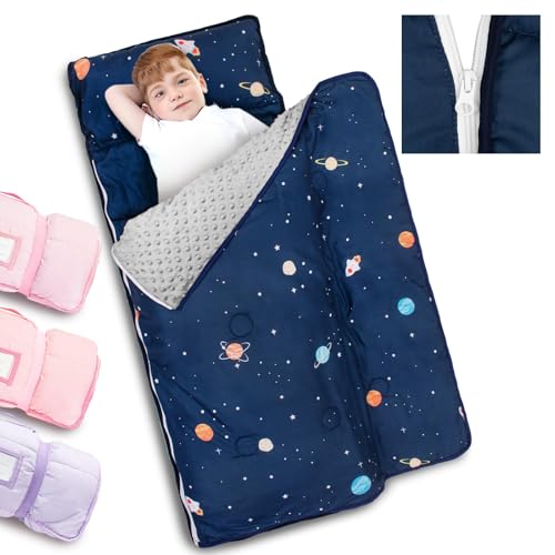Primlect Toddler Nap Mat with Detachable Blanket and Removable Pillow, Kids Sleeping Bag 55''x35''...