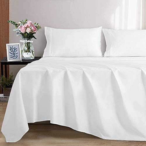 H&H Decor Hotel 4-Piece Bed Sheet Set 100% Egyptian Cotton 400 TC Solid Pattern Deep Pocket 6–10 Inch Luxury Bedding Soft Breathable Durable Sheets Bedding Set for Home Bedroom (Queen) Color-White
