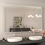 Picture of WEER 48X30 Inch Brushed Nickel Bathroom Mirror, Brushed Silver Metal Frame Mirror, Rounded Rectangle Silver Bathroom Vanity Mirror, Tempered Glass, Anti-Rust, Hangs Horizontally or Vertically