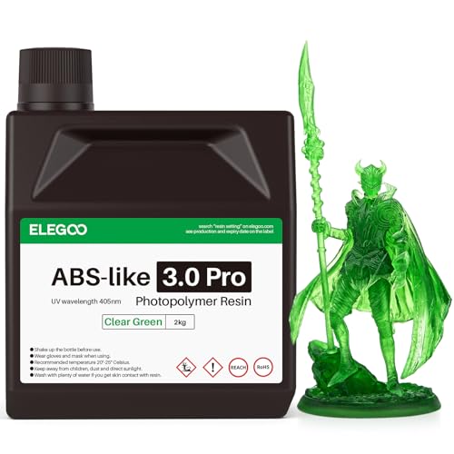 ELEGOO ABS-Like Resin 3.0 Pro, 3D Printer Resin with Low Viscosity and High Precision, 405nm Rapid UV-Curing Photopolymer Resin, 3D Resin for LCD/DLP 3D Printing, Clear Green 2000G