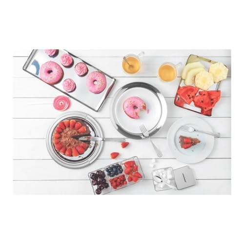 Bandeja Tramontina Quadrata Retangular em Aço Inox Alto Brilho 38x17 cm