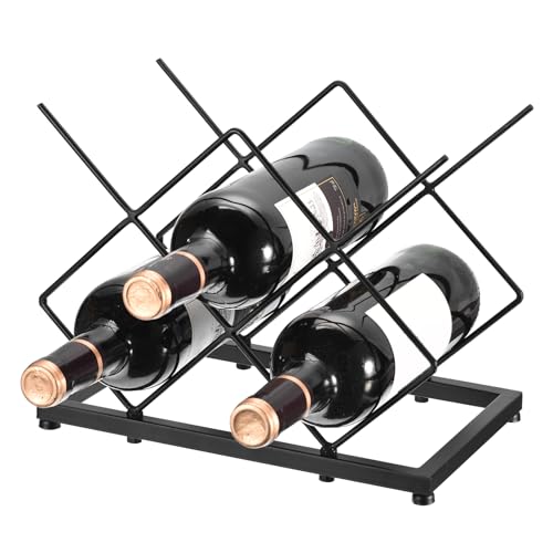 uxcell Countertop Wine Rack, Tabletop Wine Bottle Holder for Up to 5 Standard Bottles, Freestanding Wine Rack for Wine Cellar Bar Cabinet, Black