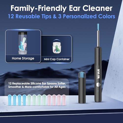 Xylla Ohrenschmalz Entferner Otoskop 1920P HD-Ear Wax Removal IP67 Wasserdicht WIFI Otoskop 360°Weitwinkel ohrreiniger mit 6 LEDs Tragbares Vergnügen der Ohrreinigungr (Schwarz)