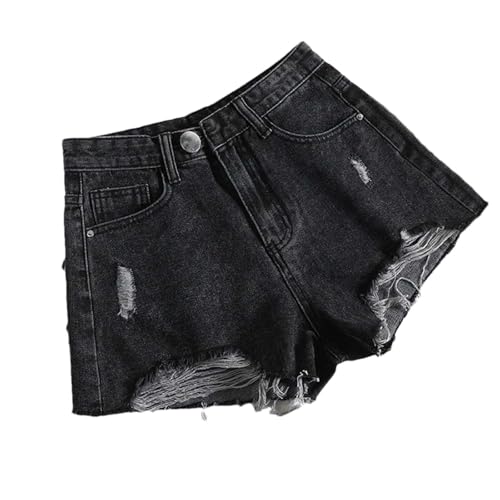 Short en jean cassé à boutons rétro et taille haute rétro chic