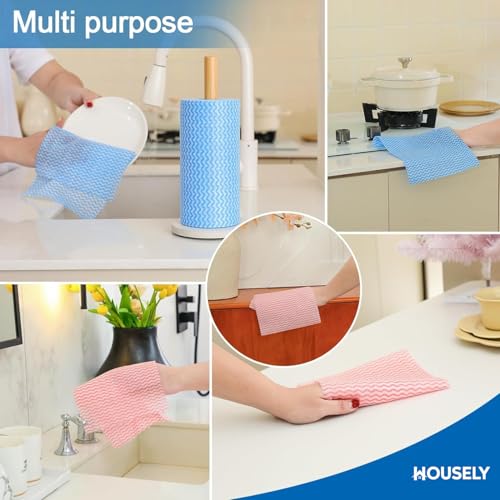 Image of HOUSELY Kitchen Towel Roll Pack of 1 Kitchen Tissue Roll for Cleaning Reusable Kitchen Towel Roll Soft and Highly Absorbent Kitchen Cleaning Cloth NonWoven Multipurpose (80 Pulls Per Roll, 80 Sheets)
