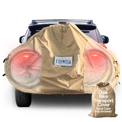 Formosa Covers Stronger Zipper Travel Bike Cover for Transport on Rack - Bicycle Protection for Rear Hitch Transport - Heavy Duty E-Bike Enclosure - Pick CORRECT Size (Single, Dual, Quad)