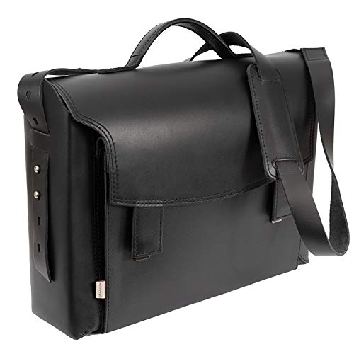 Jahn-Tasche - Luxus Aktentasche/Lehrertasche für Damen Größe L aus Leder, Schwarz, Blau gefüttert, Modell 609