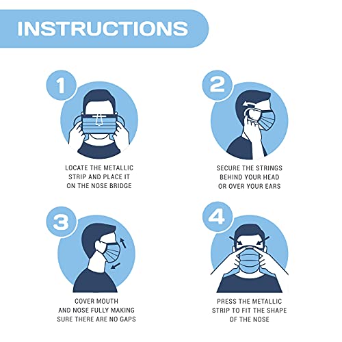 Disposable Face Mask - Blue Disposable Face Mask | Breathable Protective 3-Ply Comfortable Nose/Mouth Coverings For Home & Office | Elastic Ear Loop 3-Layer Safety Shield For Adults/ Kids | 50 Pack Ships From Usa #TOP5