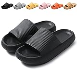 Calish Badeschuhe Herren Damen Cozislides Original Slippers Cloudyzz Schlappen Wolke rutschfeste Badelatschen Hausschuhe Sommer Pantoletten Badeschlappen Flip Flops Indoor/Outdoor, Schwarz, 36-37 EU