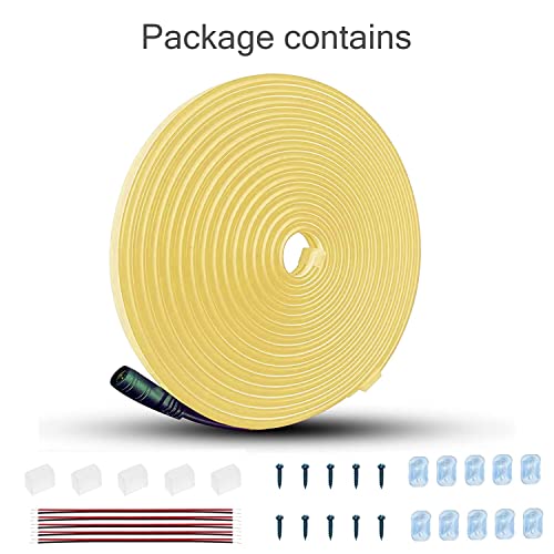 Lanker Voice Warm White Neon Led Strip Light 12V Flexible Waterproof Neon Lights 16.4Ft / 5M Led Neon Rope Light，Silicone Rope Light For Kitchen、Indoors、Outdoors Decor [Power Adapter Not Included] #TOP6