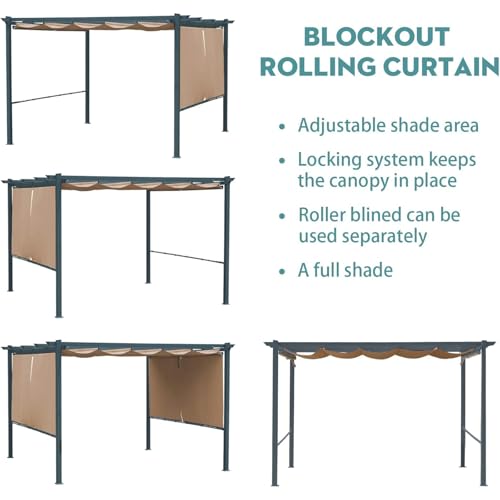 Aoodor 10 x 12 FT Outdoor Pergola with Retractable Canopy, Aluminum Frame, 2 Sides Patio Sun Shade Shelter for Backyard, Deck - Dark Brown