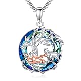 SHINYKEND Collar de animal del árbol de la vida para mujer, plata de ley 925 con colgante de animal de cristal azul, joyería de cumpleaños, día de la madre, Navidad, regalos para mamá, esposa, ella