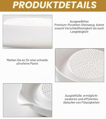 Foto von TAKONE Ingwerreibe Keramik Knoblauchreibe 11x9,2 cm 2 Bürsten + Löffel Weiß