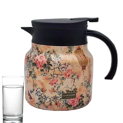 Jarra Térmica Para Bebidas Calientes,Jarra De Líquidos Calientes | Jarra de café vintage con patrón floral para mantenerse caliente | Dispensador de bebidas de 33.8 onzas con infusor de té y filtro de