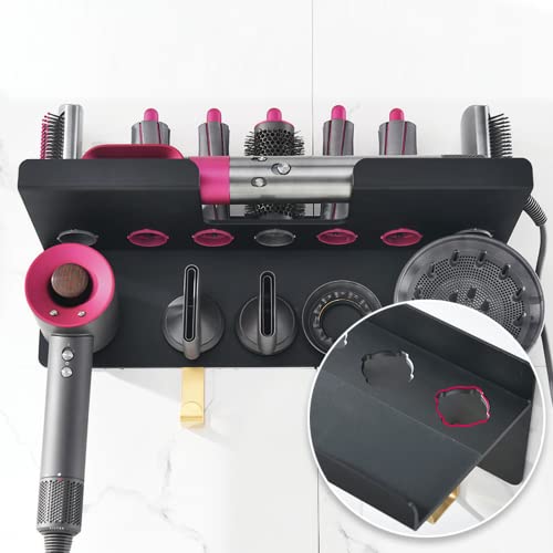 Wall Mount Holder Compatible With Dyson Airwrap Styler, No Punching Installation, 2 In 1 Organizer Storage Shelf Fits Curling Iron Wand Barrels Brushes Diffuser Nozzles For Home Bedroom Bathroom #TOP2