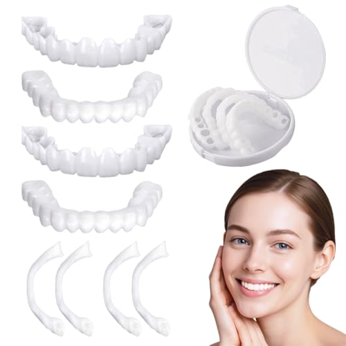 GNALIA Dientes Postizos Temporales, 2 Pares (4 Unidades) Color Blanco, Talla Única, Incluye Caja Para Cubrir Dientes Imperfectos