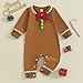 Newborn Baby Boy Girl Gingerbread Outfit Long Sleeve Romper Onesie Jumpsuit Infant Christmas Outfits (A Brown Gingerbread, 6-12 Months)