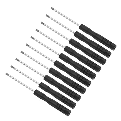 CoCud Destornillador Ranurado Mini, Tamaño de 2.0mm, Longitud de 82mm, Acero al Carbono, Pequeño Destornillador de Cabeza Plana con Mango Antideslizantepara Gafas, 10 Piezas