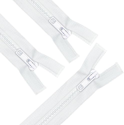 Image of ANPURZII 3PCS #5 23 Inch White Separating Jacket Zippers for Sewing Coats, Molded Plastic Bulk Zippers(White 23 inch 3PCS)
