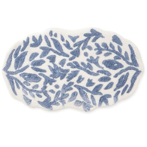 Breling 1 Pack Leaf Bath Mat Blue Grey Leaves Bathroom Cute Rug Soft Plush Microfiber Absorbent Quick 21" x 34" Tufting Bath Mat Cotton Tufted Bathroom Rug
