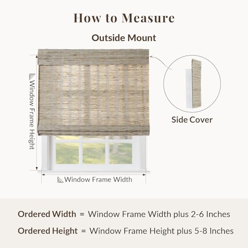 Image of TWOPAGES Cordless Roman Shade No Drill Customized Ramie Roman Blind Light Filtering Roman Window Shade for Kitchen Indoor Windows, Almond, 1 Piece
