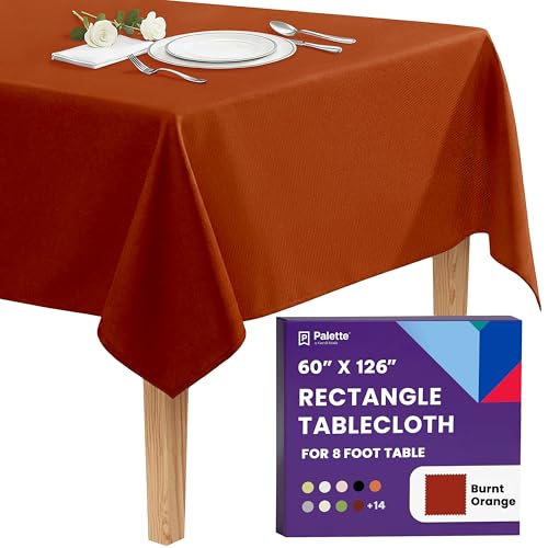 Image of Gee Di Moda Rectangle Tablecloth - 60 x 126 Inch Burnt Orange Table Cloth for 8 Foot Rectangle Tables - Heavy Duty Washable Fabric - for Holiday Party, Dinner, Weddings, Baby Shower & Events