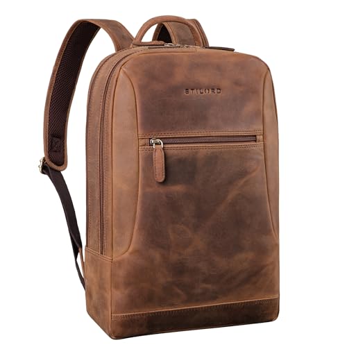 Sac à dos cuir STILORD Bradley élégant et vintage pour ordinateur marron seppia