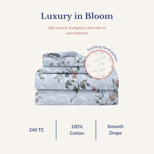 Image of Jaipur Weaves Bedsheet King Size 100% Pure Cotton Bed Sheet with 2 Pillow Covers, 240 TC Premium Bedding Set, Super Soft Cozy (Spring Tulips Blue, Super King)