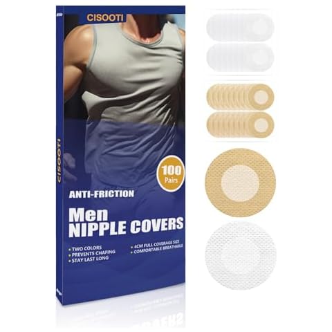 CISOOTI 100 Pairs Men's Sports Nipple Cover, Hide Nipple Cover, Nipple Guard, Nipple Tape, Nipple Patches, Anti-Friction Guard, for Nipple Anti-Chafing and Runners Anti-Chafing - Beige White Cover