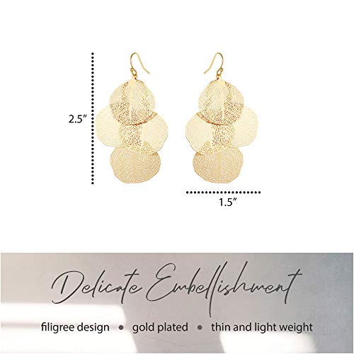 Bohemian Boho Filigree Leaf Chandelier Dangle Earrings for Women – Handcrafted Delicate – 14K Gold Plated – Lightweight2