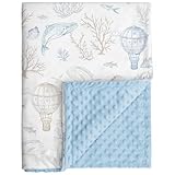 CIVARUA KIDS Whale Baby Fleece Blanket Neutral for Boys Girls, Soft Kid Throw Minky Blanket Double Layer with Dotted Backing, 30 x 40 Inch Blue Whale Hot-air Balloon Print
